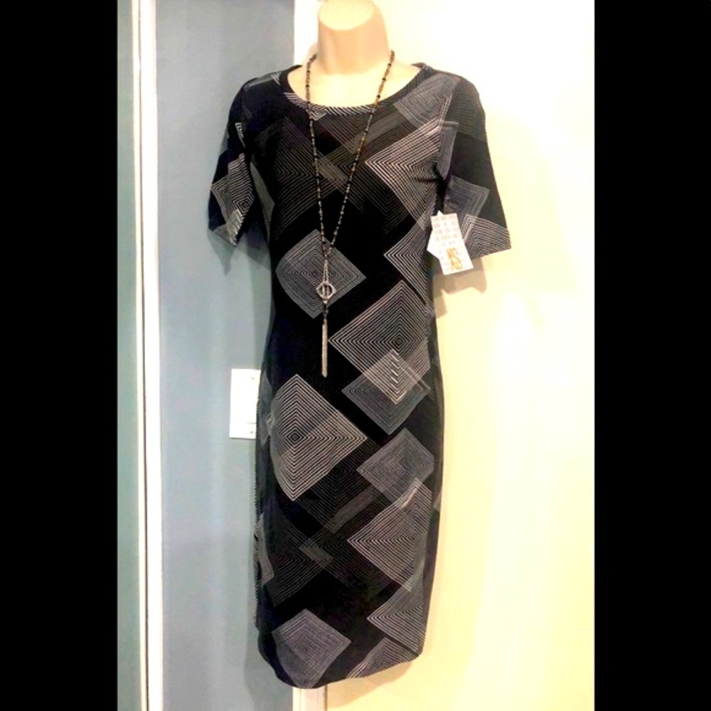 LulaRoe Julia Geometric Dress Black and Grey